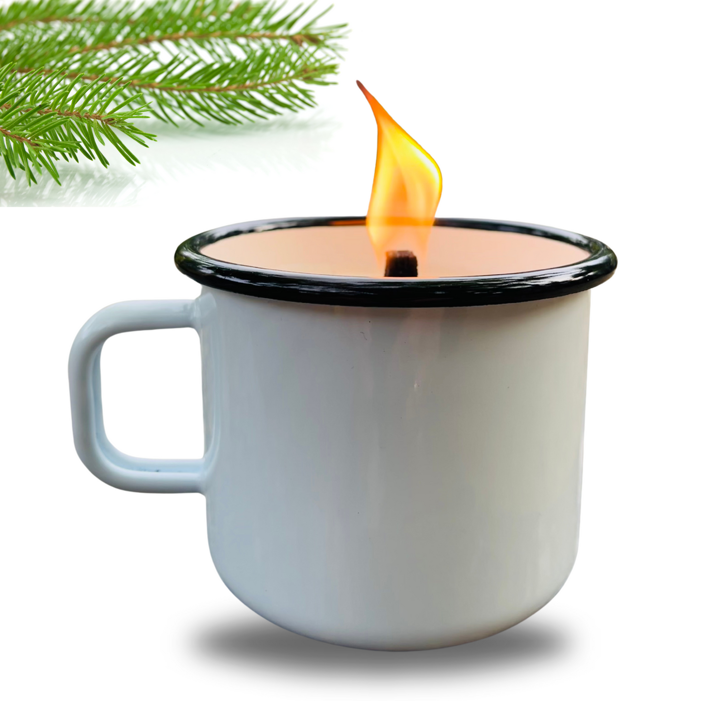 Wachsfresser "Fleur" Vintage Emaille Tasse - Wachsfeuer / Outdoorkerze / Brockenfeuer