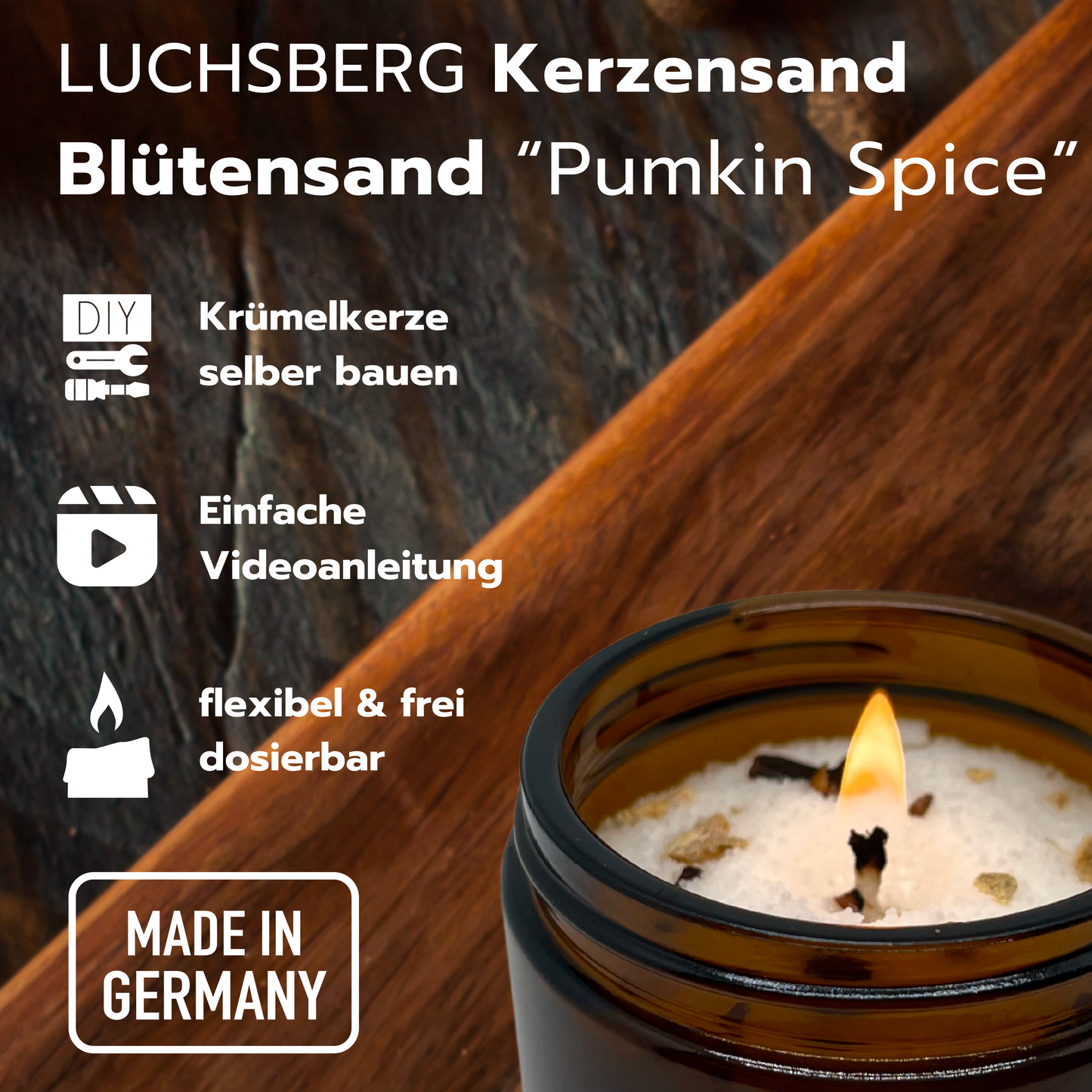 LUCHSBERG® Blütensand Pumpkinspice | aromatische Winter Kerze selber machen - inklusive Kerzendochte und Kerzensand | DIY Kerze selbst herstellen