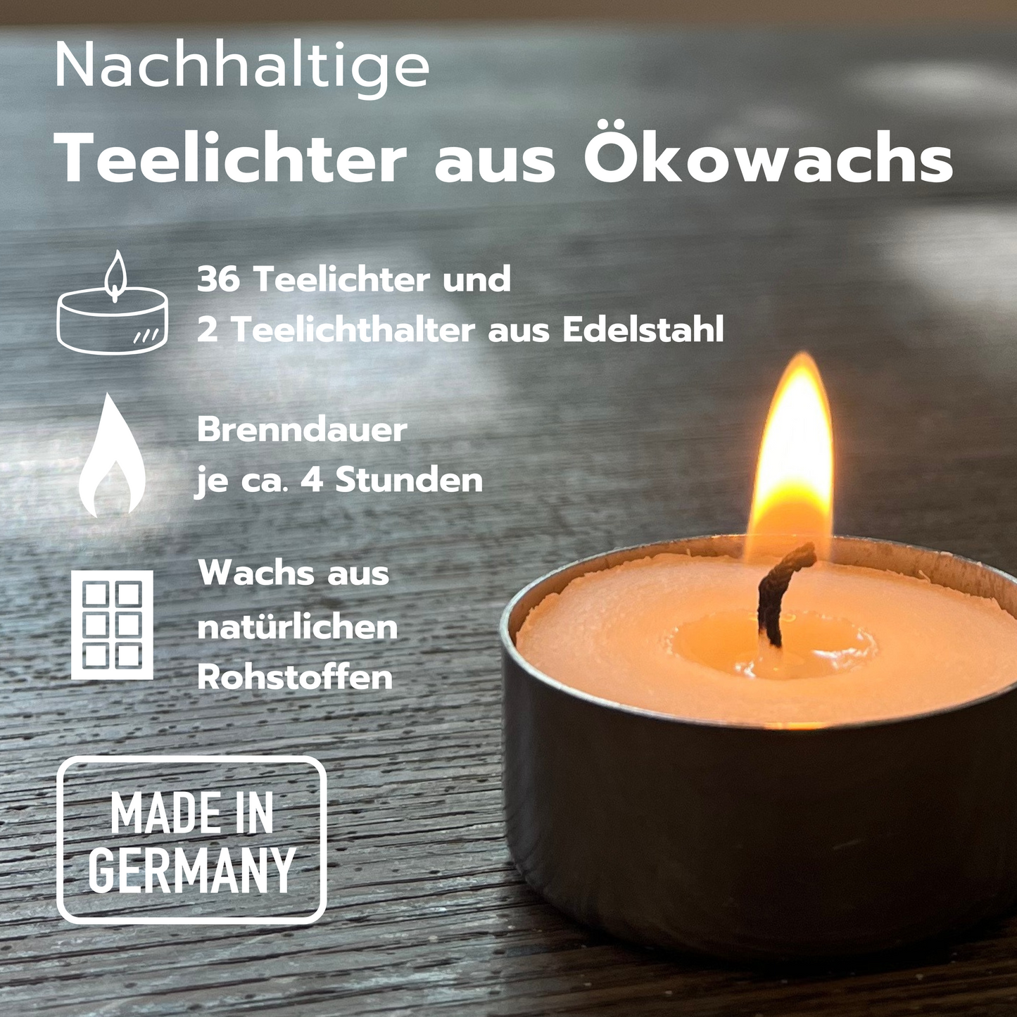 Luchsberg® nachhaltige Teelichter in wiederverwendbarer Edelstahlhülle - Windlichter und ökologische Kerzen aus recyceltem Wachs