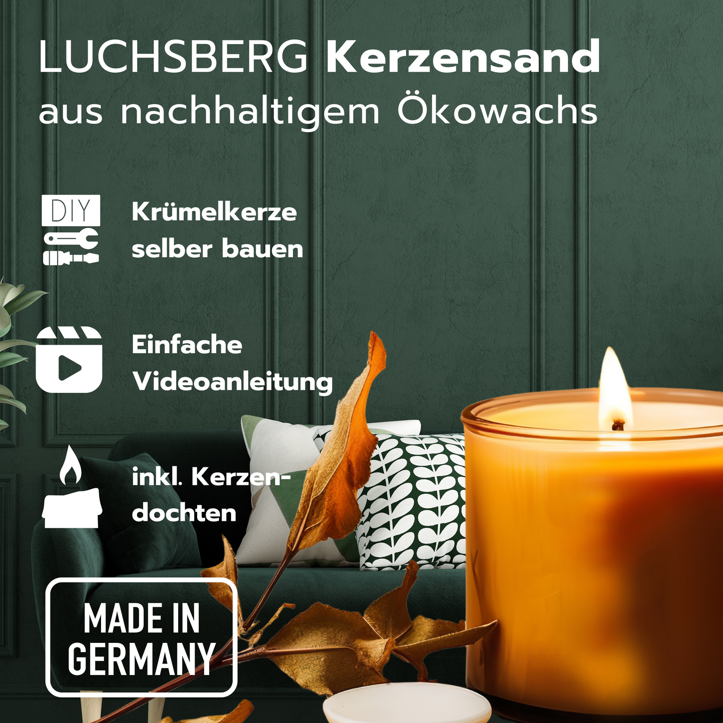 LUCHSBERG® Kerzensand | Nachhaltiger Kerzensand für DIY Kerzen | Wachskerze selber machen - inklusive Kerzendocht und Kerzensand