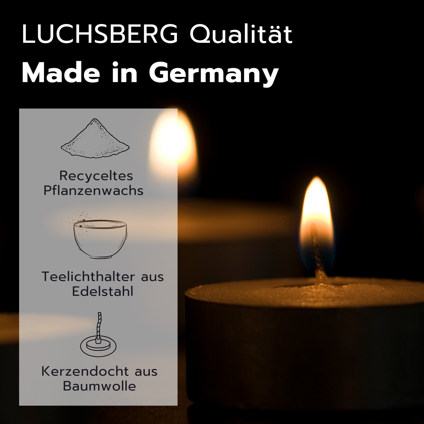 Luchsberg® nachhaltige Teelichter in wiederverwendbarer Edelstahlhülle - Windlichter und ökologische Kerzen aus recyceltem Wachs