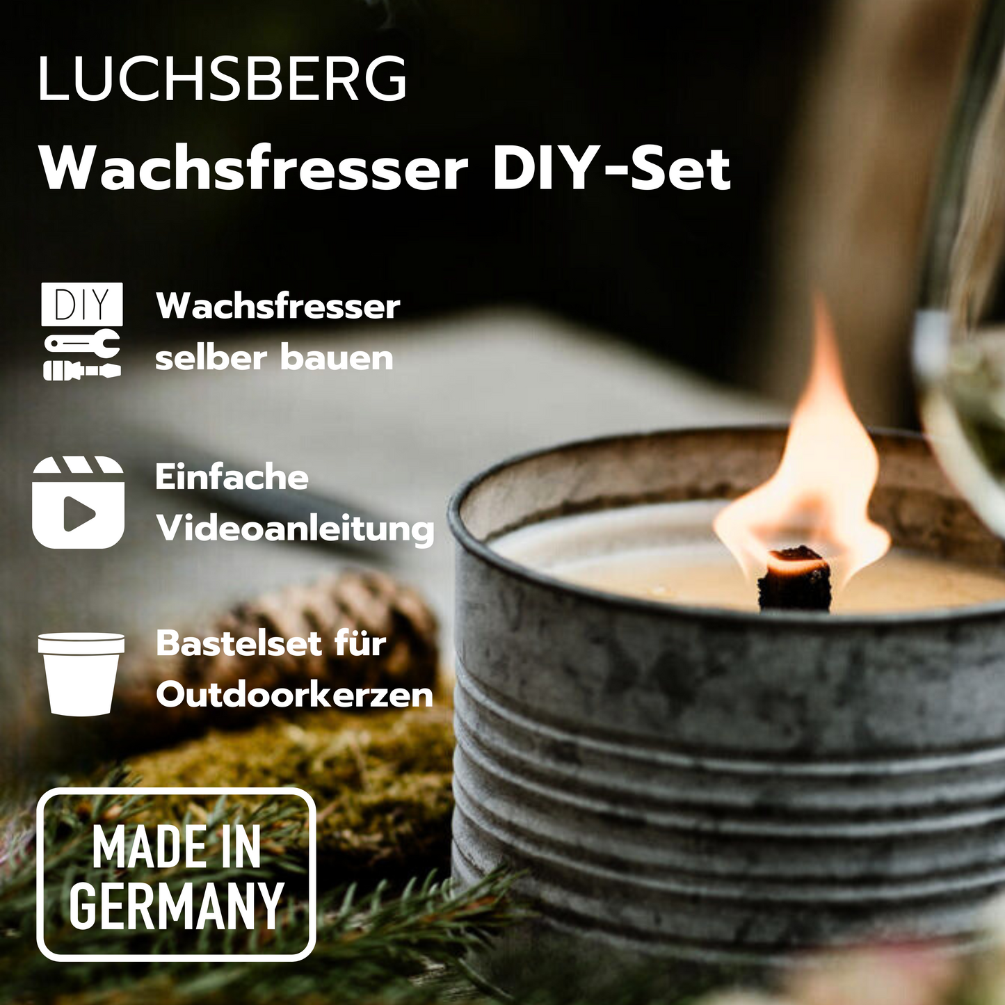 LUCHSBERG® Wachsfresser-Set | Wachsfresser selber machen - 2 x Dauerdocht und Kerzenwachs | DIY Kerzenfresser mit Wachsgranulat