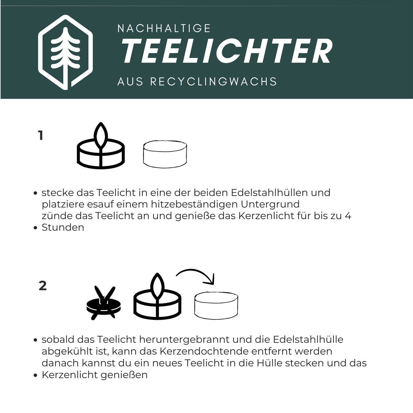 Luchsberg® nachhaltige Teelichter in wiederverwendbarer Edelstahlhülle - Windlichter und ökologische Kerzen aus recyceltem Wachs