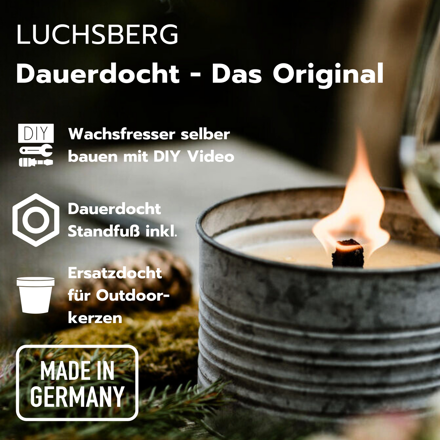 Dauerdocht für DIY Wachsfresser / Wachsfeuer / Outdoorkerze / Schmelzlicht